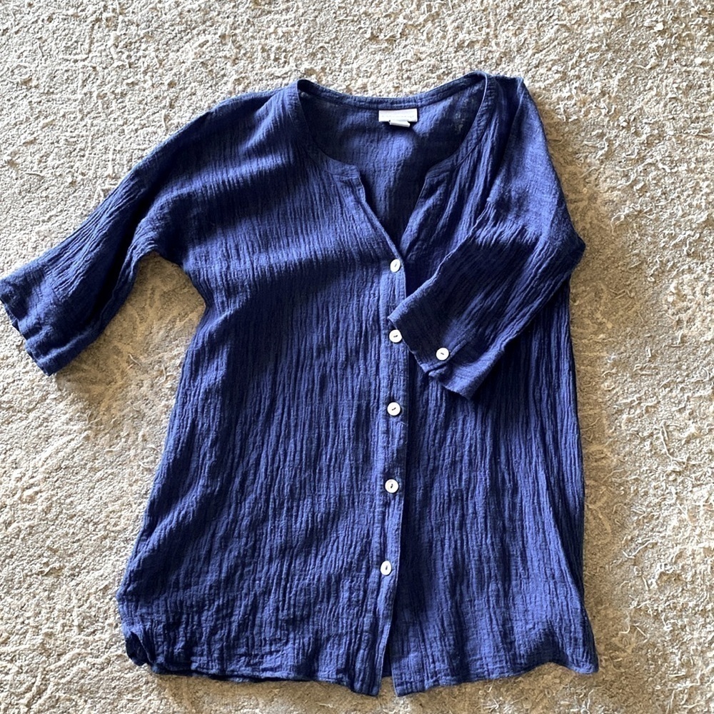 Soft Surrounding purple Blue Gauze Linen Tunic Blouse Beach coastal Lagenlook M